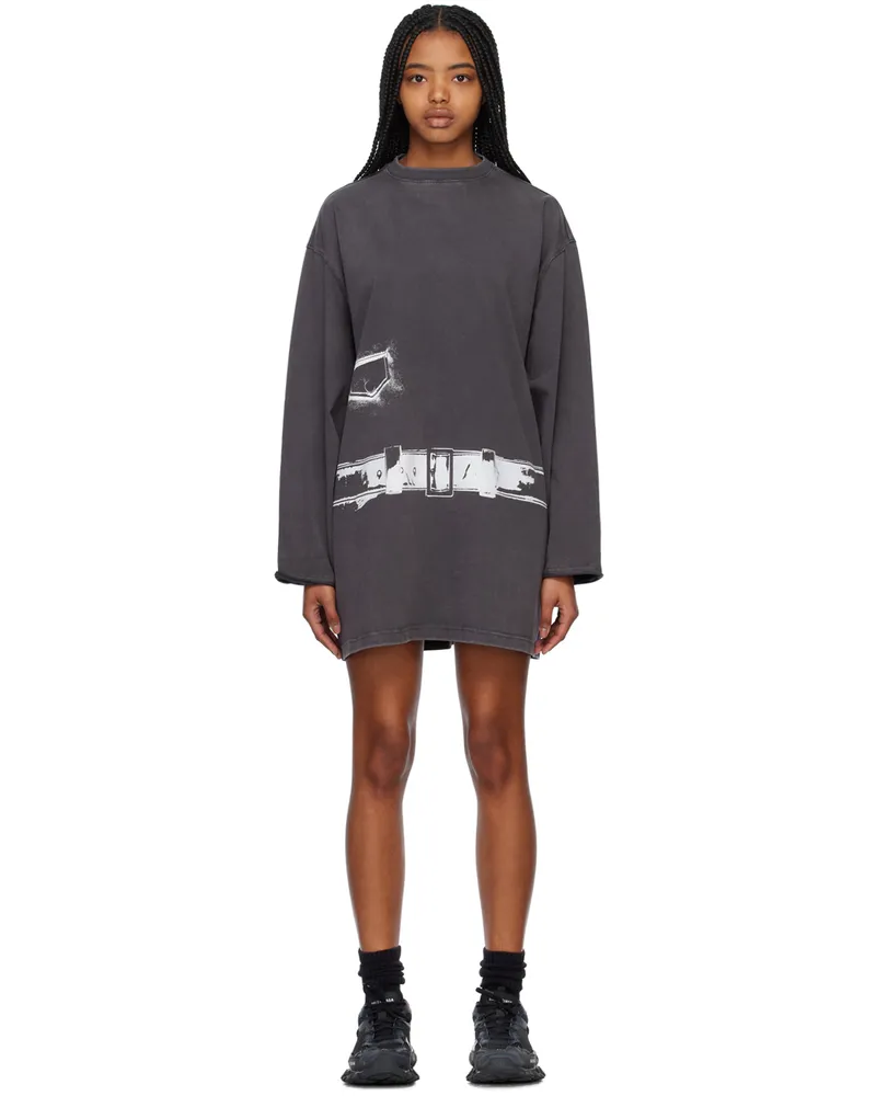 WE 11 DONE Gray Trompe L'Oeil Minidress Charcoal