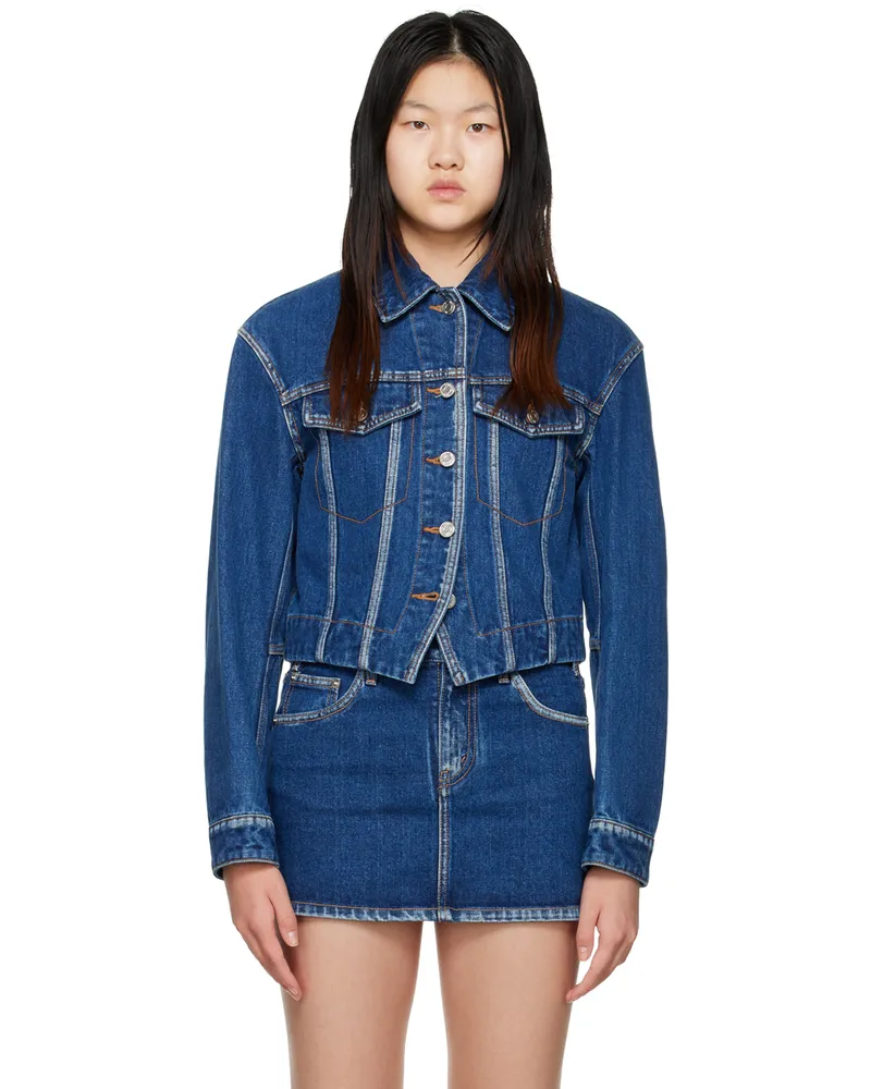WE 11 DONE Blue V-Line Denim Jacket Blue