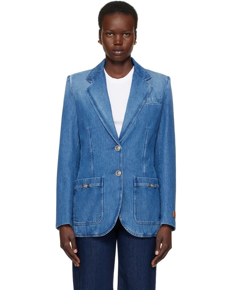 Versace Blue Oversized Tailored Denim Blazer 1d030