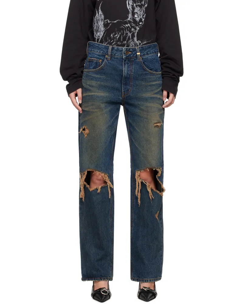 WE 11 DONE Blue Distressed Jeans Blue