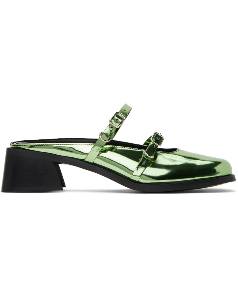 Justine Clenquet Green Andie Metallic Mules Green
