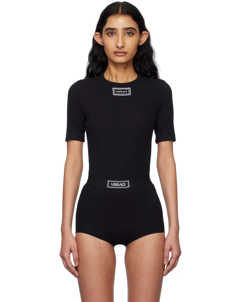 Versace Black 90s Vintage Logo Ribbed T-shirt 1b000-black