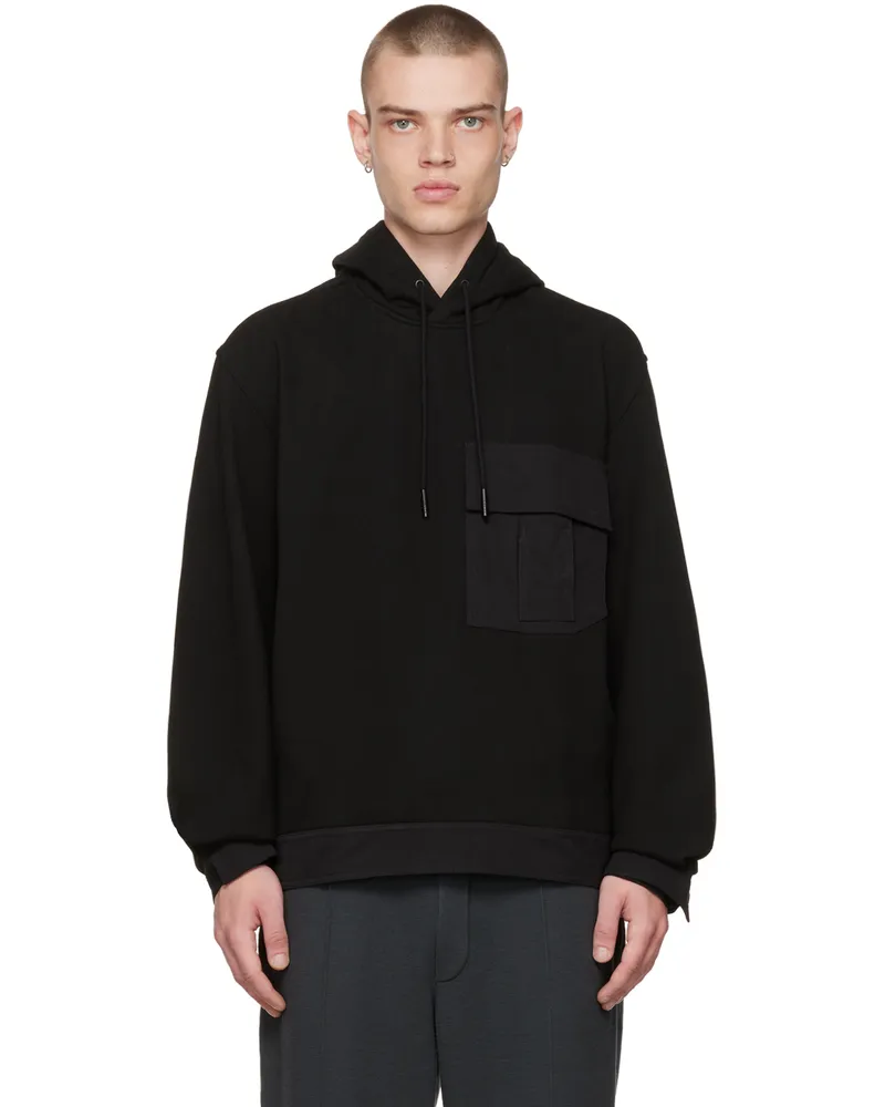 SOLID HOMME Black Paneled Hoodie 723b