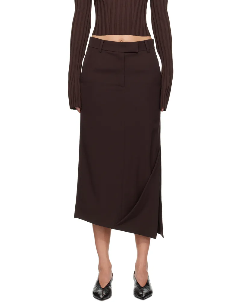 RECTO Burgundy Asymmetric Midi Skirt Wine