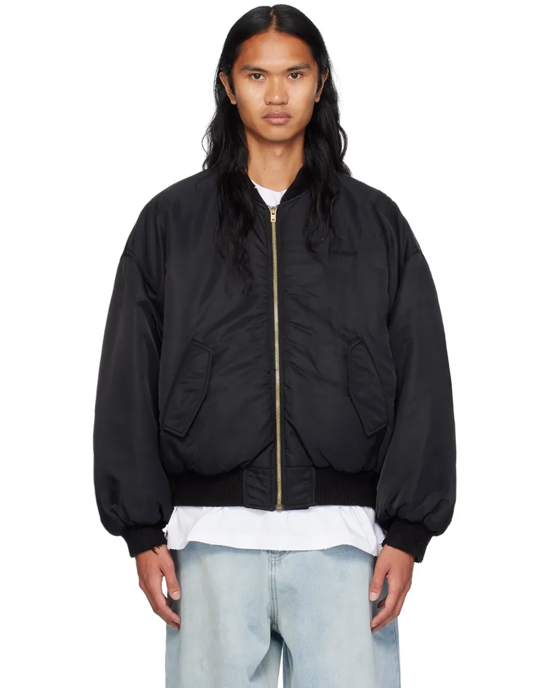 WE 11 DONE Black Destroyed Bomber Jacket Black