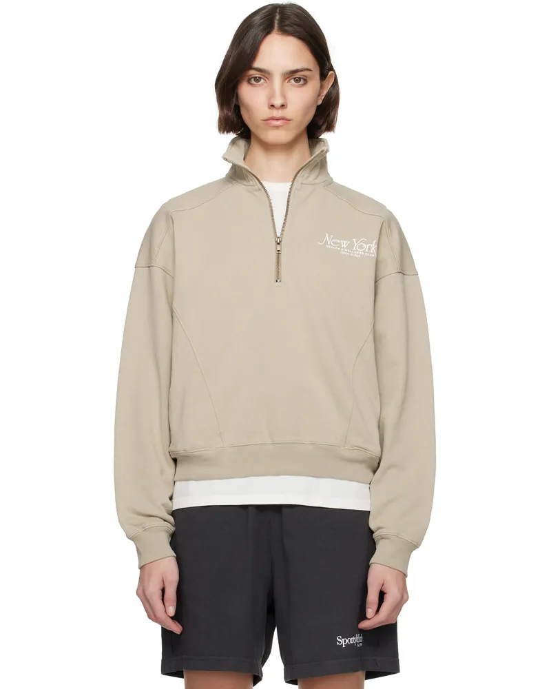 SPORTY & RICH Beige NY 94 Quarter Zip Sweatshirt 13
