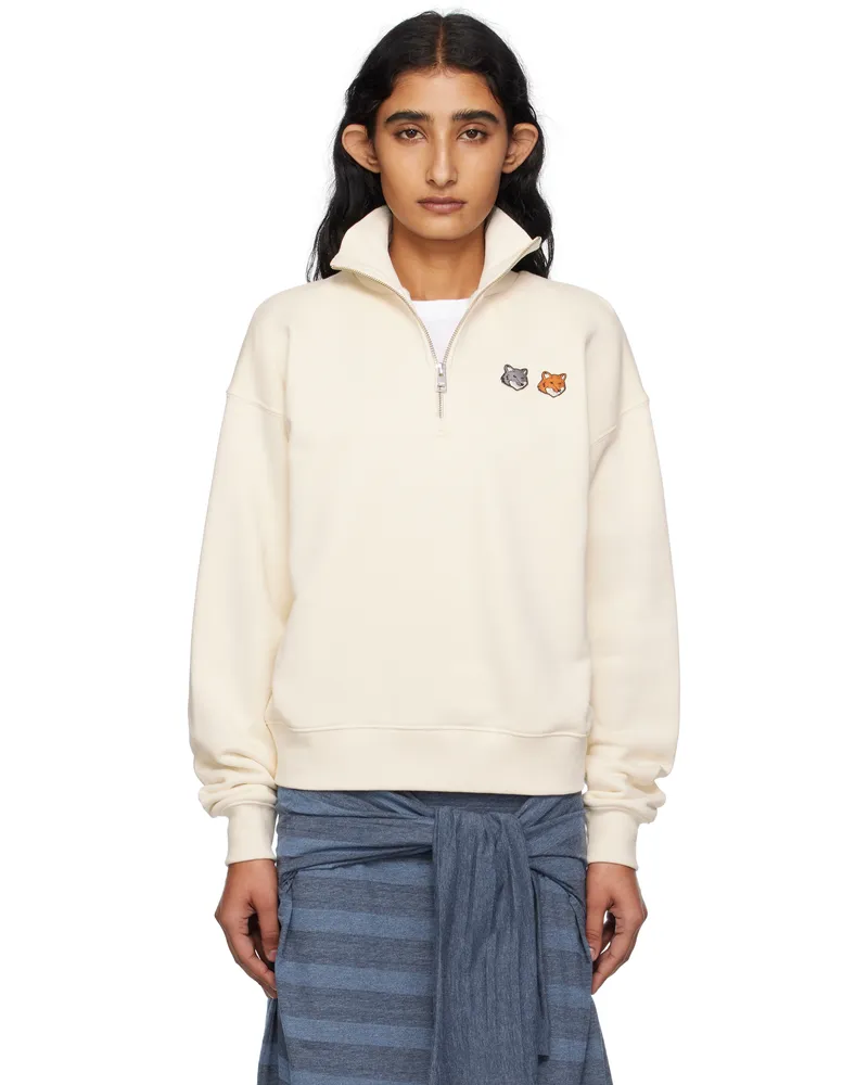 Kitsuné Beige Double Bold Fox Head Half Zip Comfort Sweatshirt P702