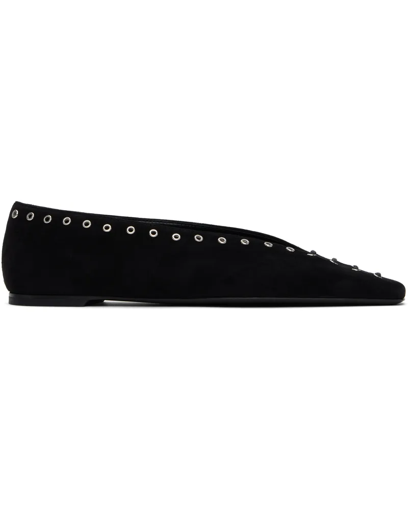 Totême Black Suede Lace-Up Ballerina Flats Black