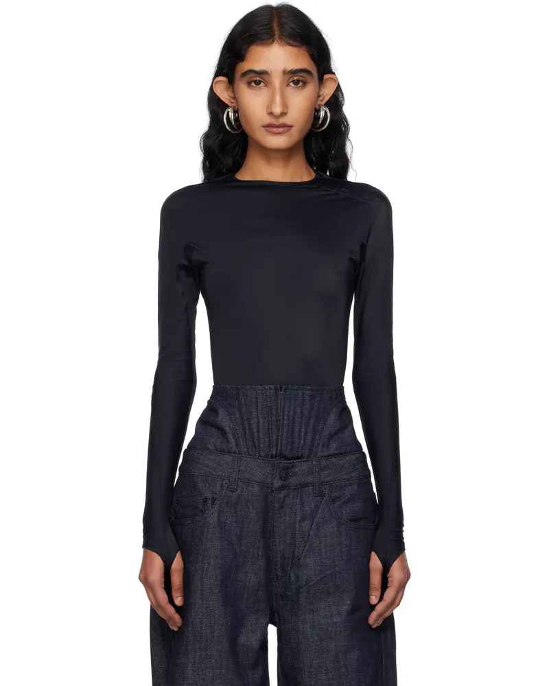Thierry Mugler Black Shoulder Logo Bodysuit 1999