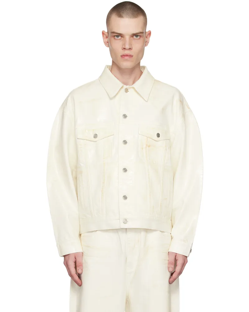 WE 11 DONE White Foil Coated Trucker Denim Jacket White