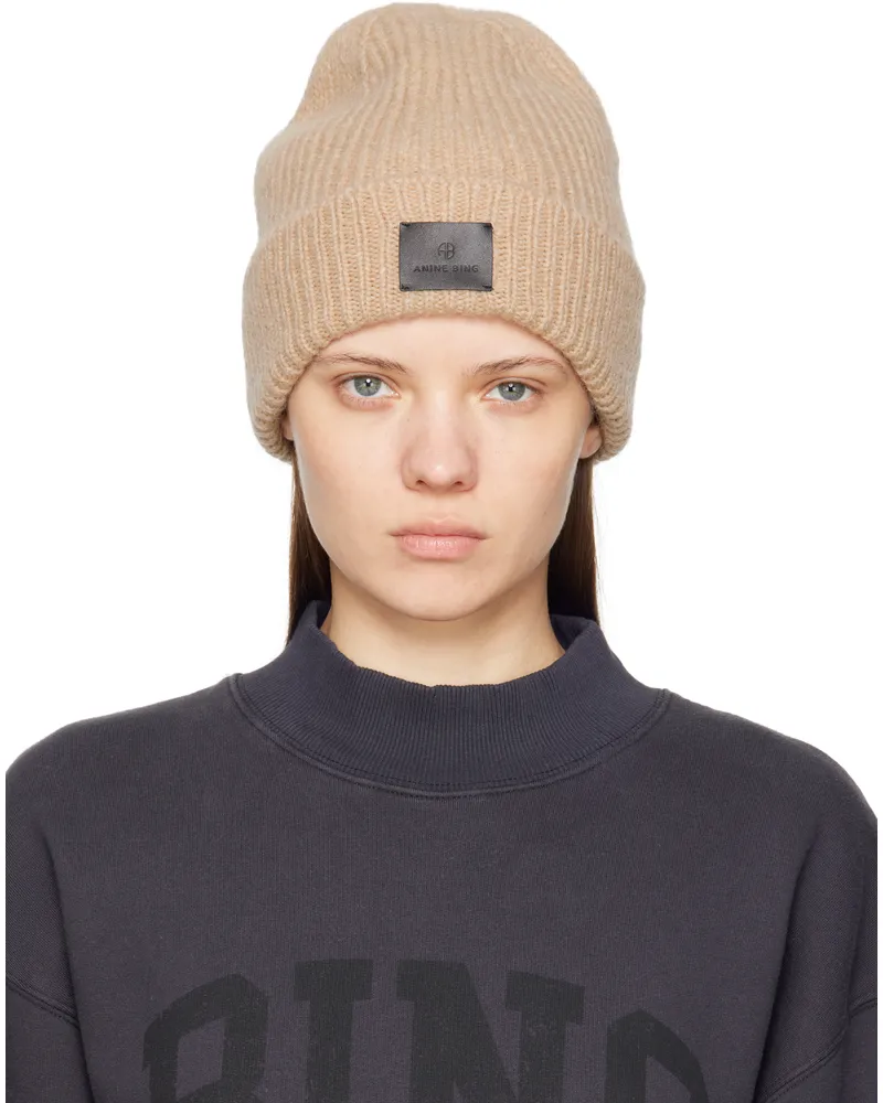 Anine Bing Beige Elia Beanie Brown