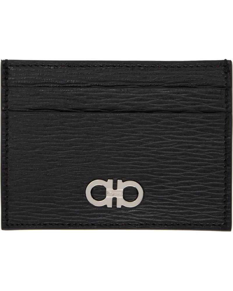 Ferragamo Black & Red Gancini Credit Card Holder Nero