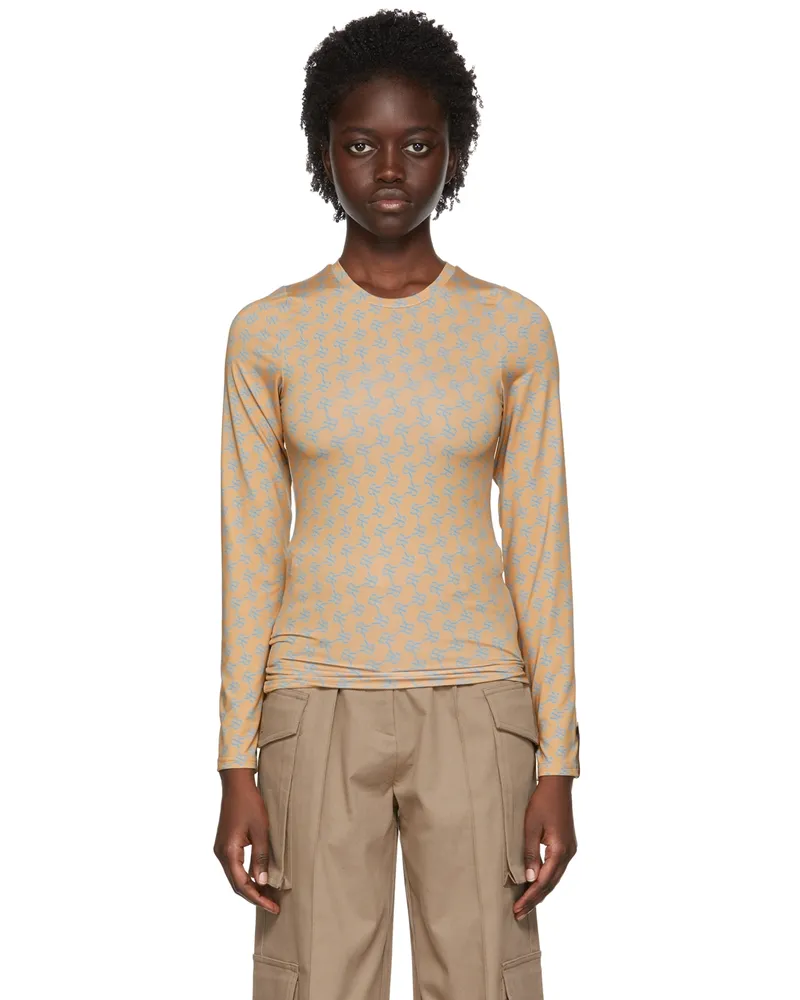 Rokh Brown Polyester T-Shirt 14lightbrownblueembl