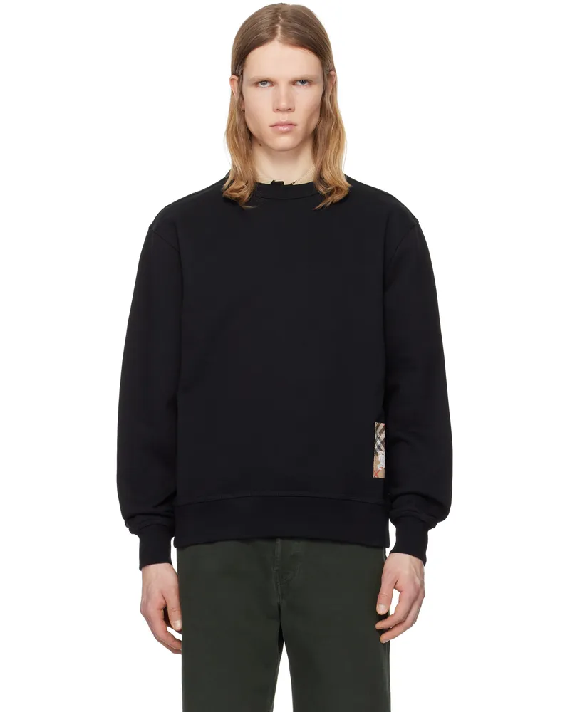 Burberry Black Check Label Cotton Sweatshirt Black