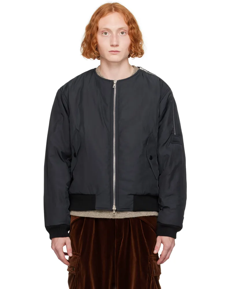 Dries van Noten Navy Collarless Bomber Jacket