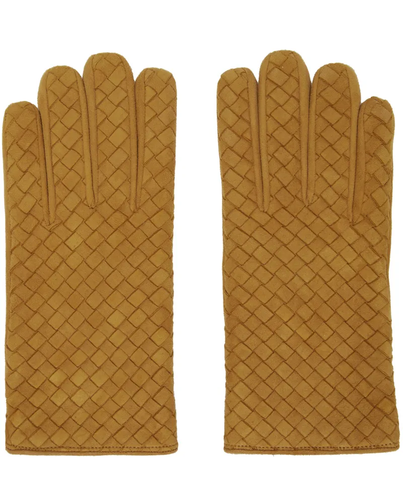 Bottega Veneta Tan Intrecciato Suede Gloves Peanut