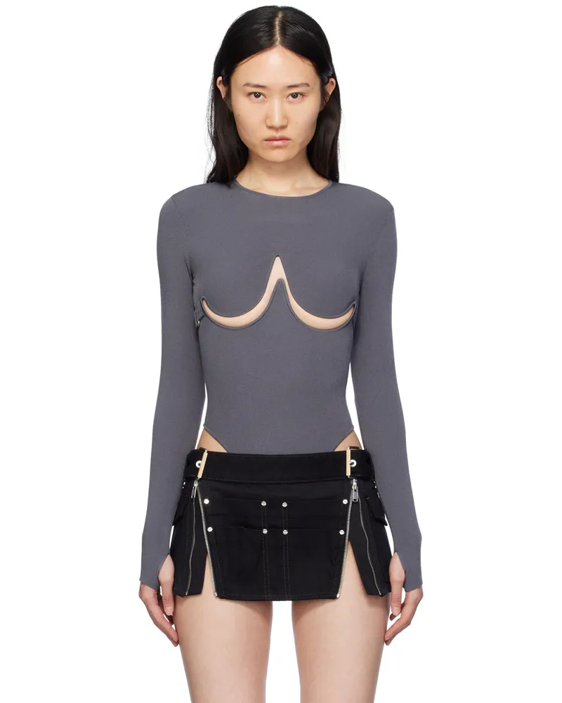 Dion Lee Gray Double Underwire Bodysuit Asphalt