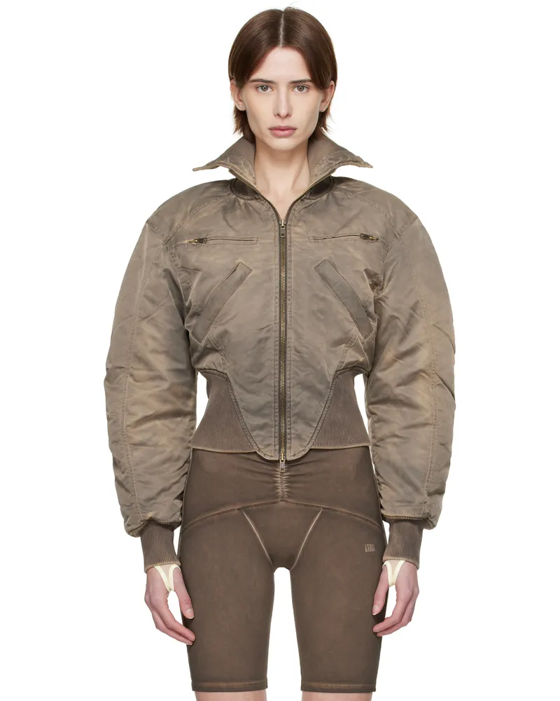 Charlotte Knowles Taupe M-Claw Bomber Jacket Washed