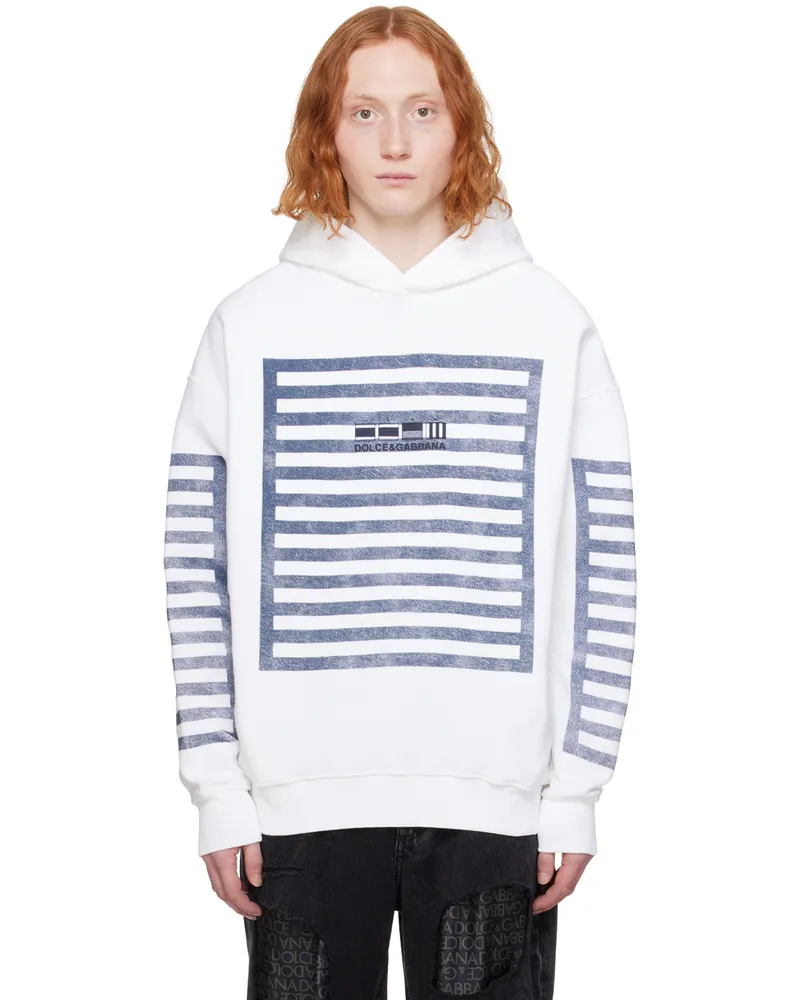 Dolce & Gabbana Off-White Printed Hoodie Bianco