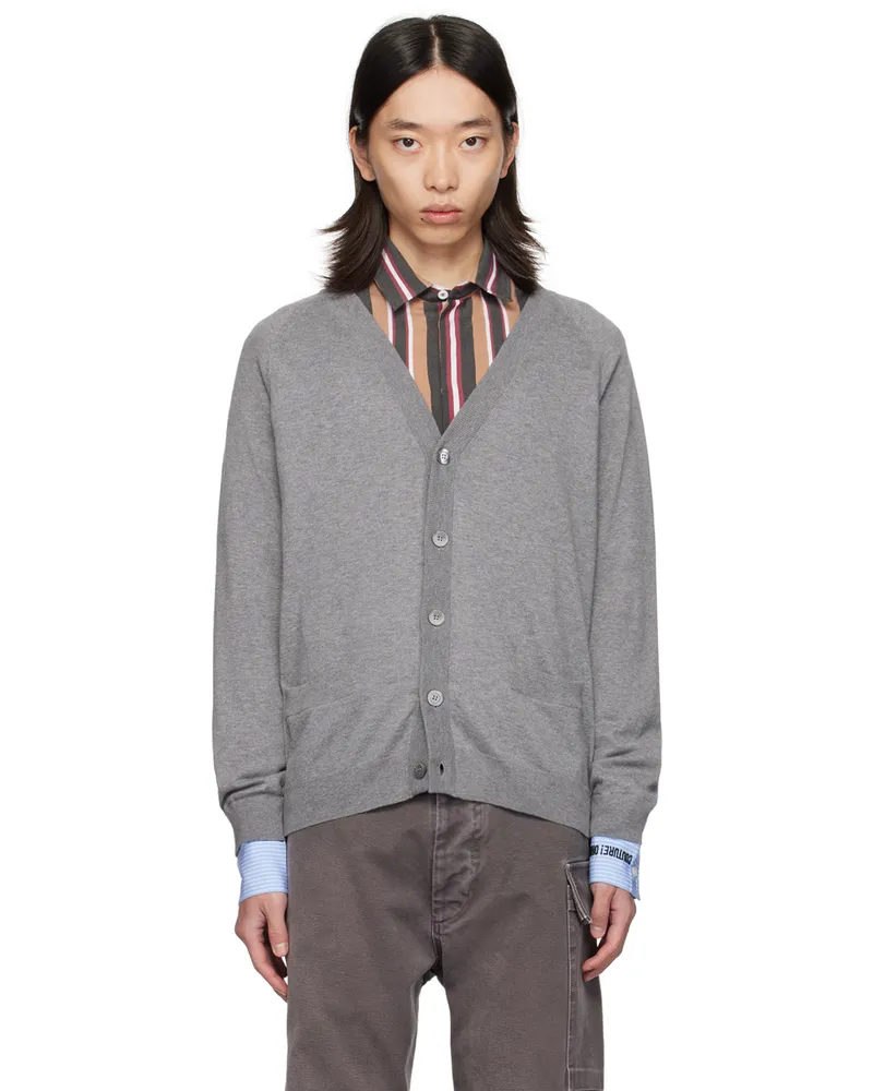 Moschino Gray Upside Down Logo Cardigan Grey
