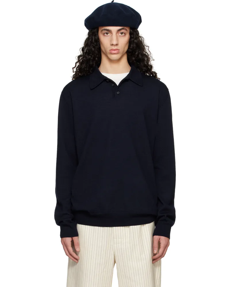 Maison Margiela Navy Elbow Patch Wool Polo 524m