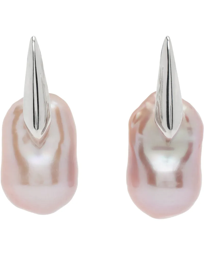 Bottega Veneta Silver & Pink Small Pearl Earrings 6307