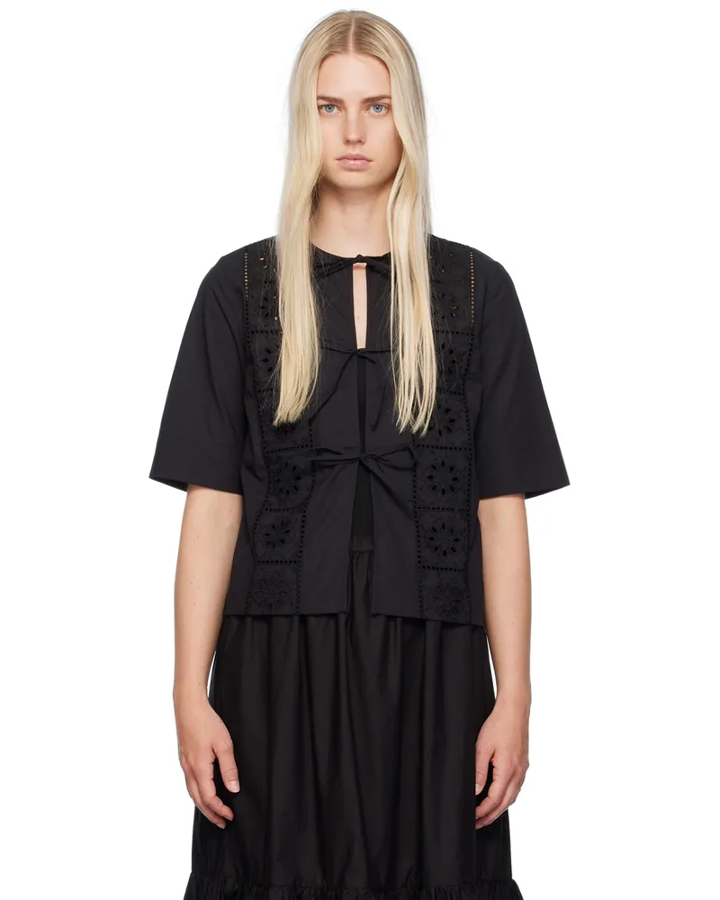 Ganni Black Self-Tie Blouse 099