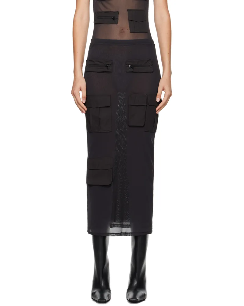 Acne Studios Black Cargo Mesh Maxi Skirt Aa2