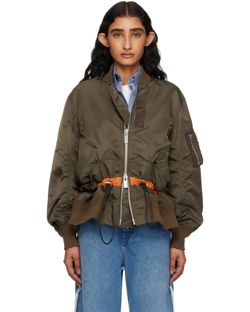 Sacai Khaki Nylon Twill Blouson Bomber Jacket 531