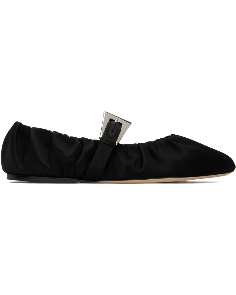 Paris Texas Black Sveva Plisse Buckle Ballerina Flats Black