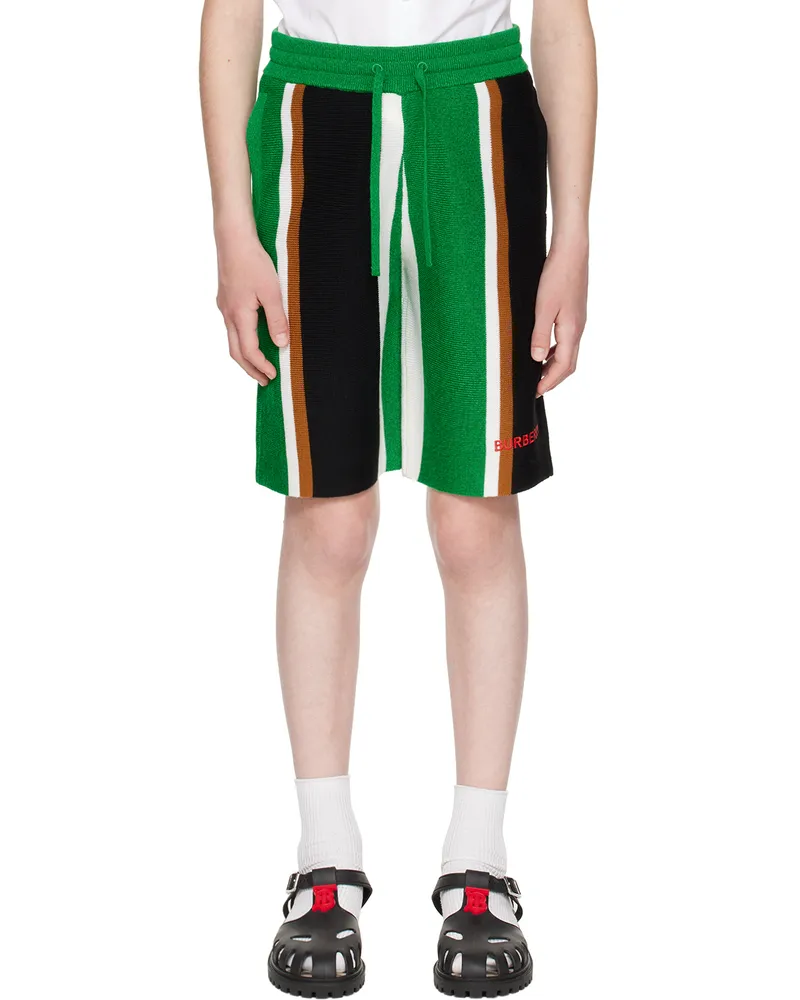Burberry Kids Green & Black Striped Shorts Fir