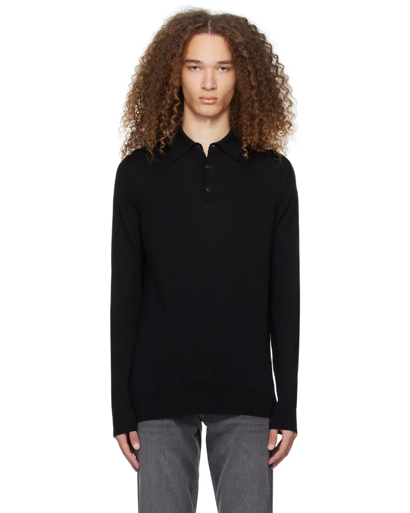 Sunspel Black Lightweight Polo Black