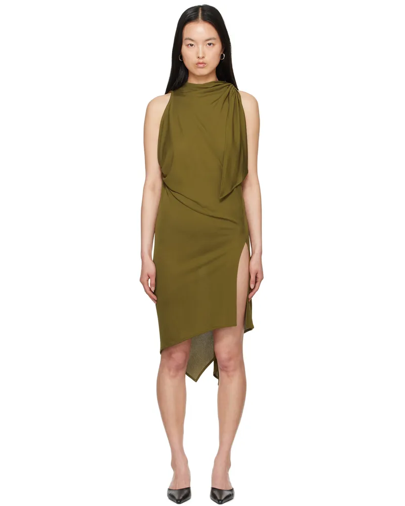 AARON ESH Khaki Semi-Sheer Minidress Green