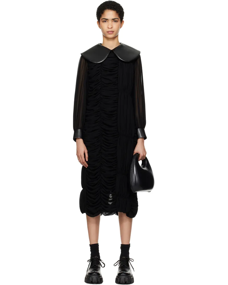 Comme des Garçons Black Georgette Faux-Leather Midi Dress 1