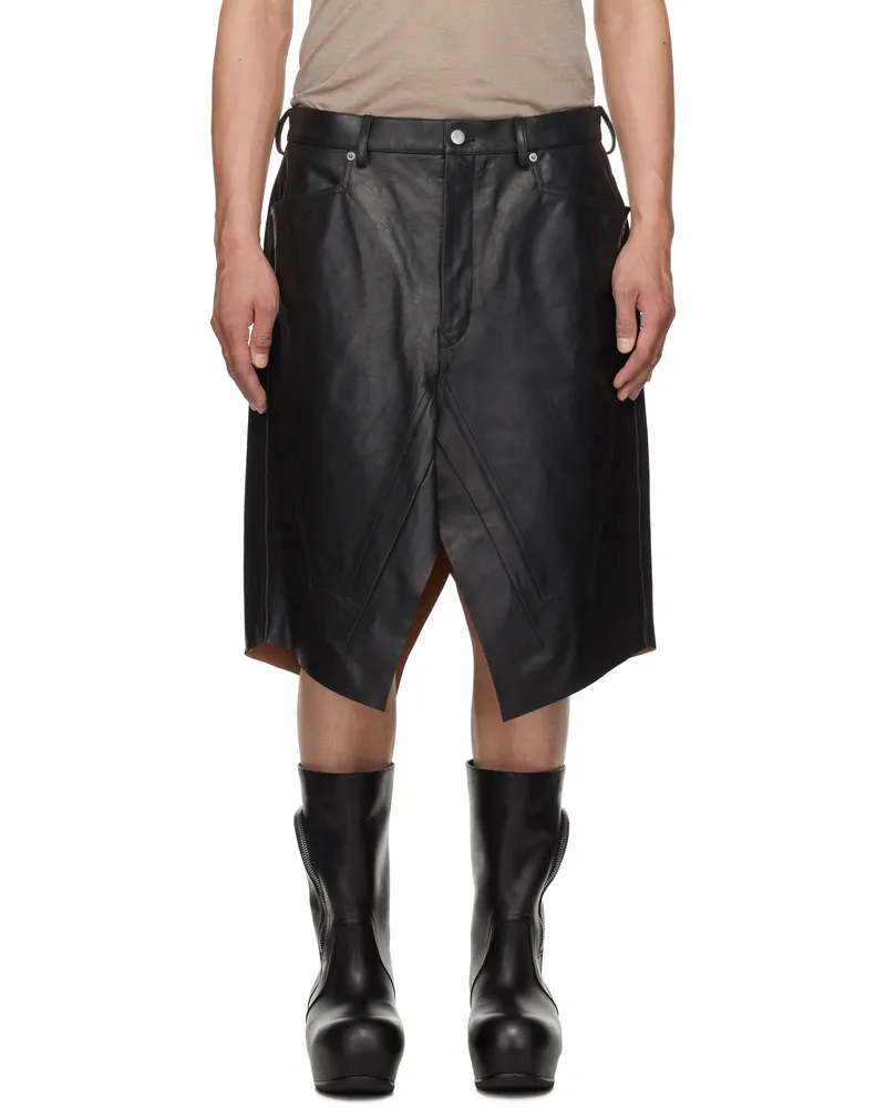 Rick Owens Black Hollywood Slivered Leather Skirt 09