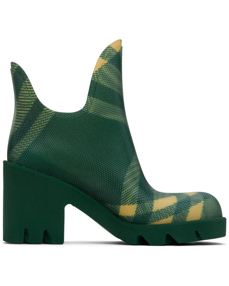 Burberry Green Check Rubber Marsh Heel Boots Primrose