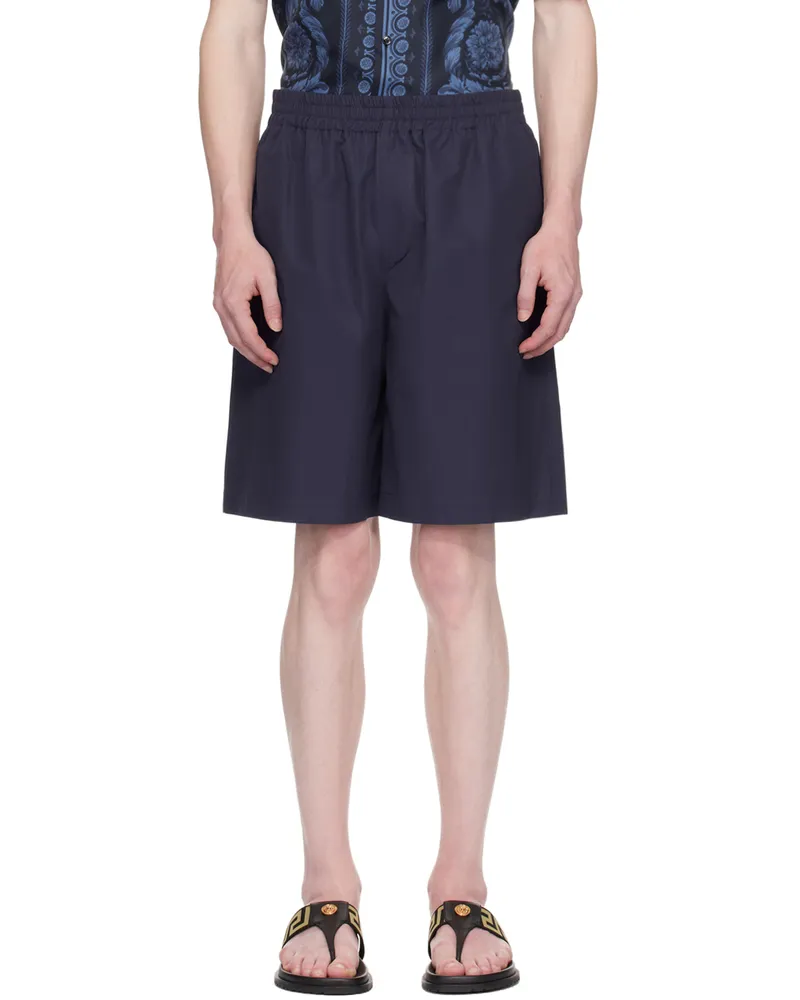 Versace Navy Embroidered Shorts 1ui20-navy