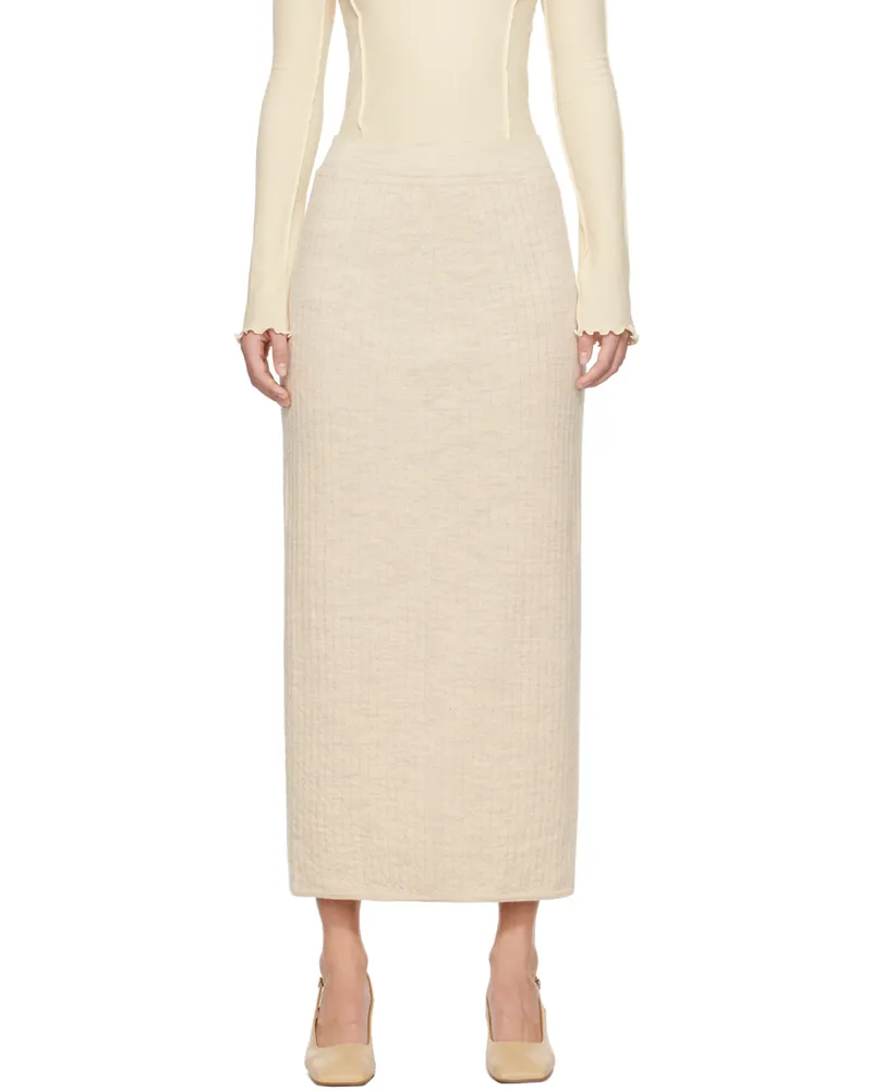 Lauren Manoogian Beige Line Quilt Midi Skirt E01