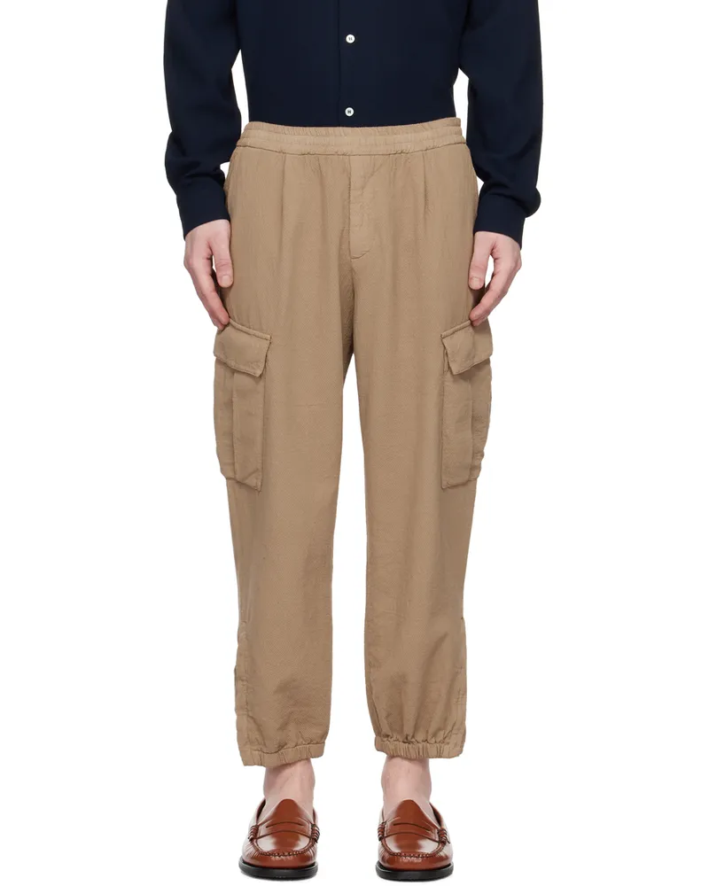 BARENA Tan Rambagio Crespon Cargo Pants 360