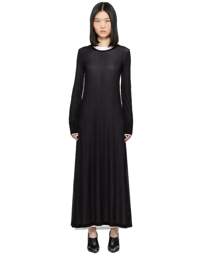Helmut Lang Black & White Double Layer Maxi Dress Black