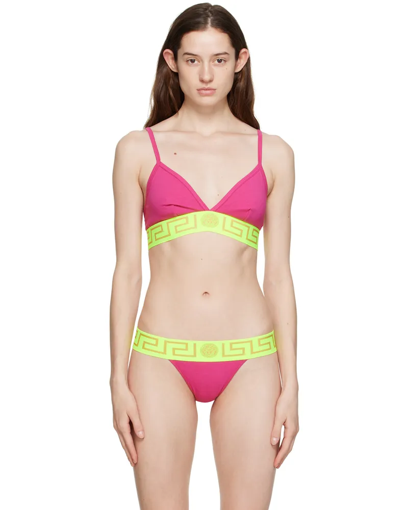 Versace Pink & Green Greca Border Bra 2pf90