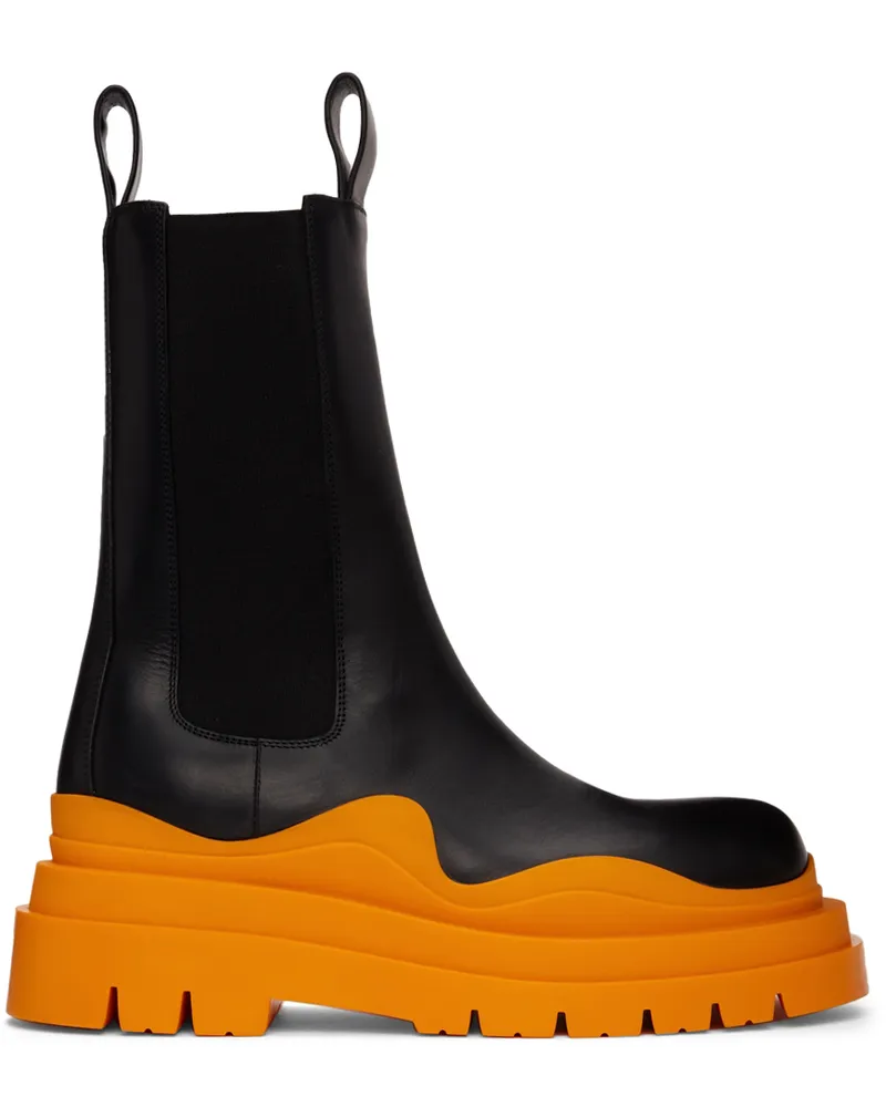 Bottega Veneta Black & Orange Tire Chelsea Boots 1384-black-tg-tg