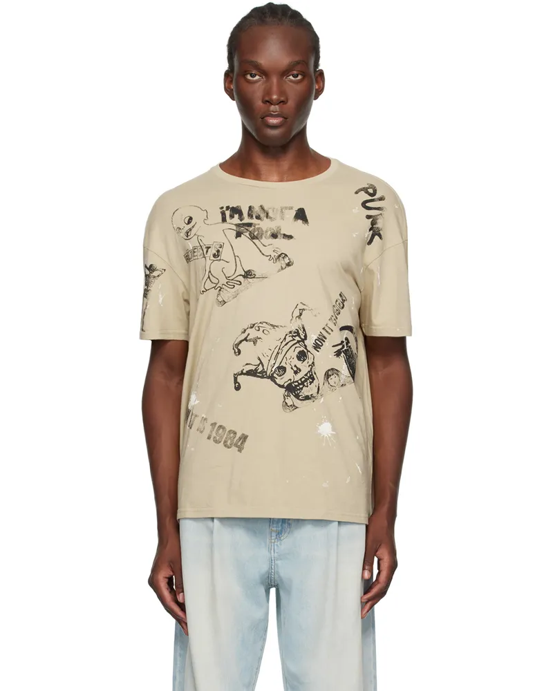 R13 Beige Relaxed Stamp T-Shirt Khaki