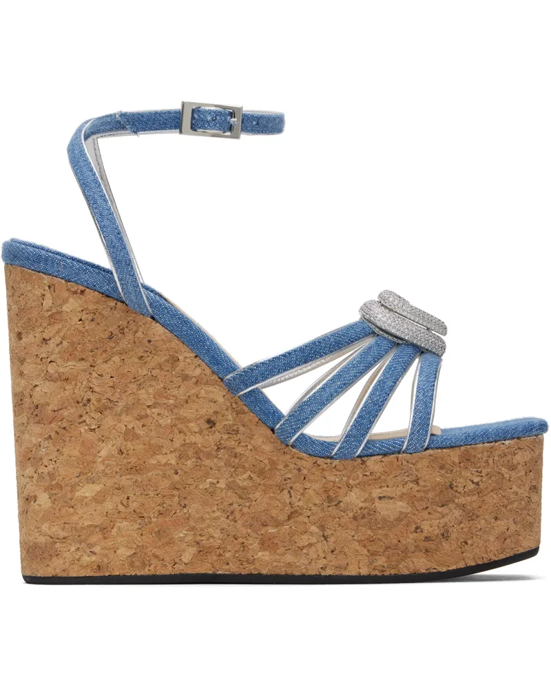 Mach & Mach Blue Double Heart Wedge Heeled Sandals Blue