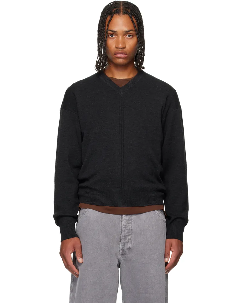 Christophe Lemaire Gray V-Neck Sweater Bk966