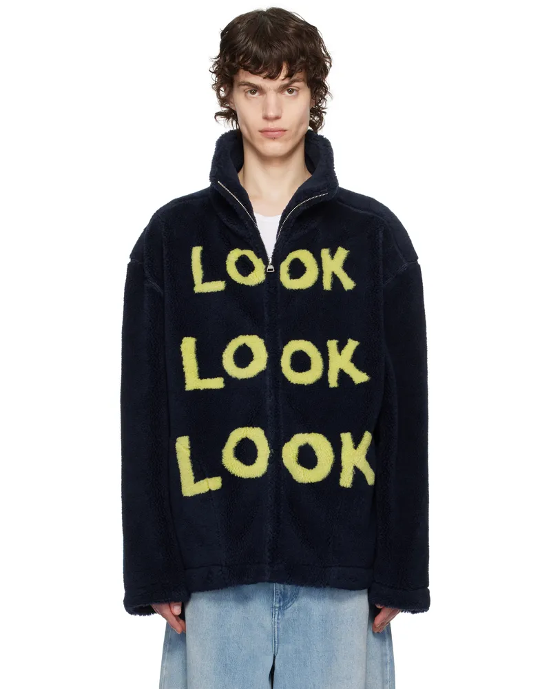 J.W.Anderson Navy 'Look Look Look' Zip Front Jacket 888