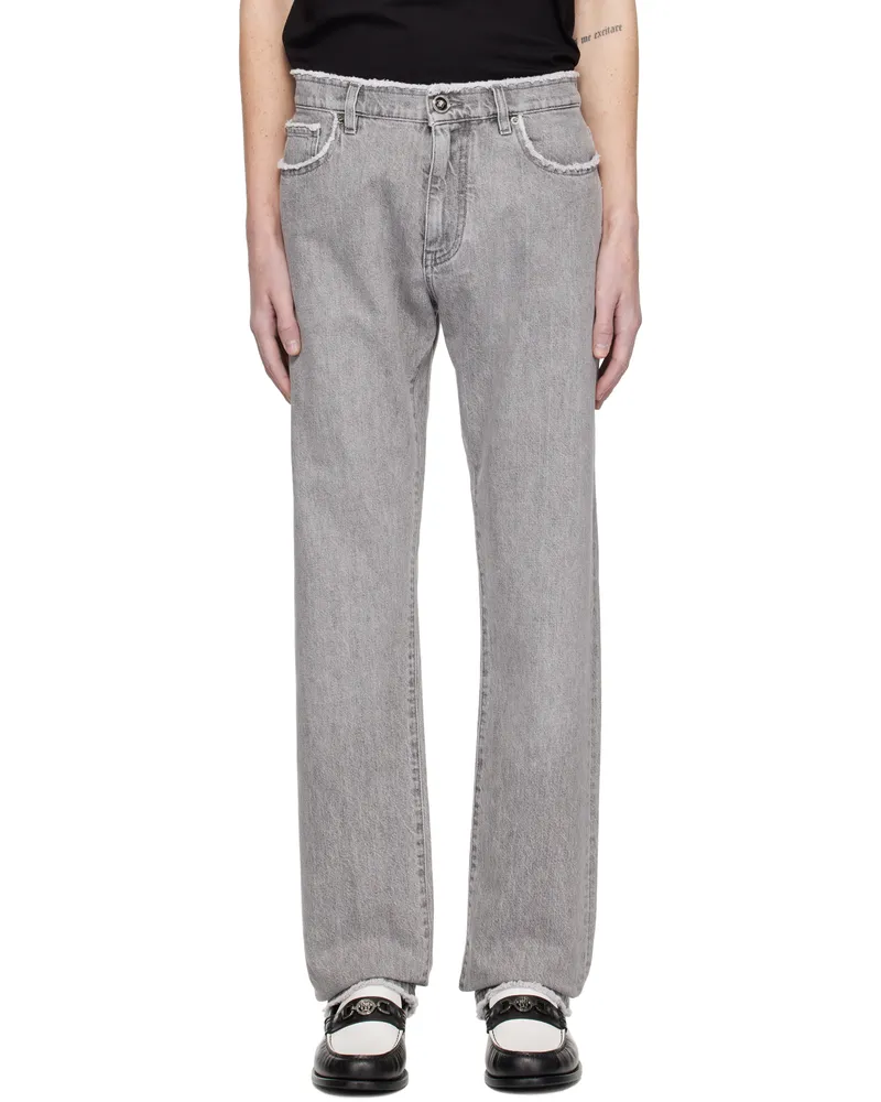 Versace Gray Frayed Regular-Fit Jeans 1d280-mid
