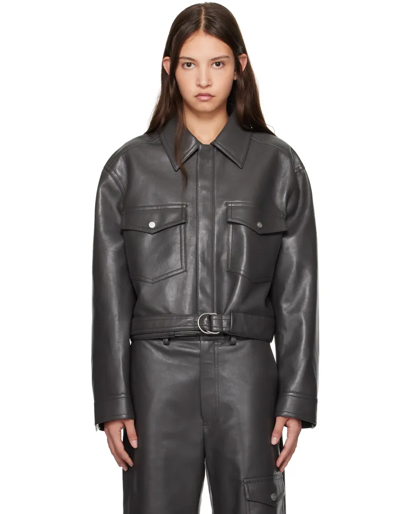 Nanushka Green Zaria Leather Jacket Midnight