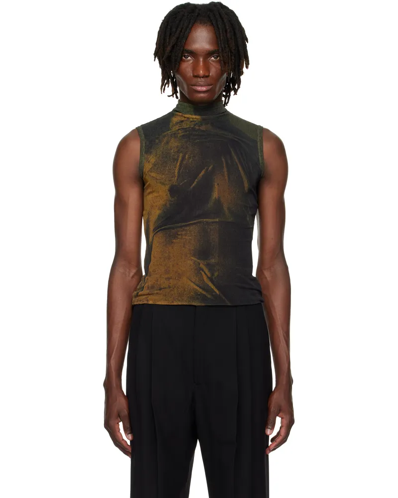 Jean Paul Gaultier SSENSE Exclusive Khaki & Black High Neck Printed Water Tank Top 4812-seafoam
