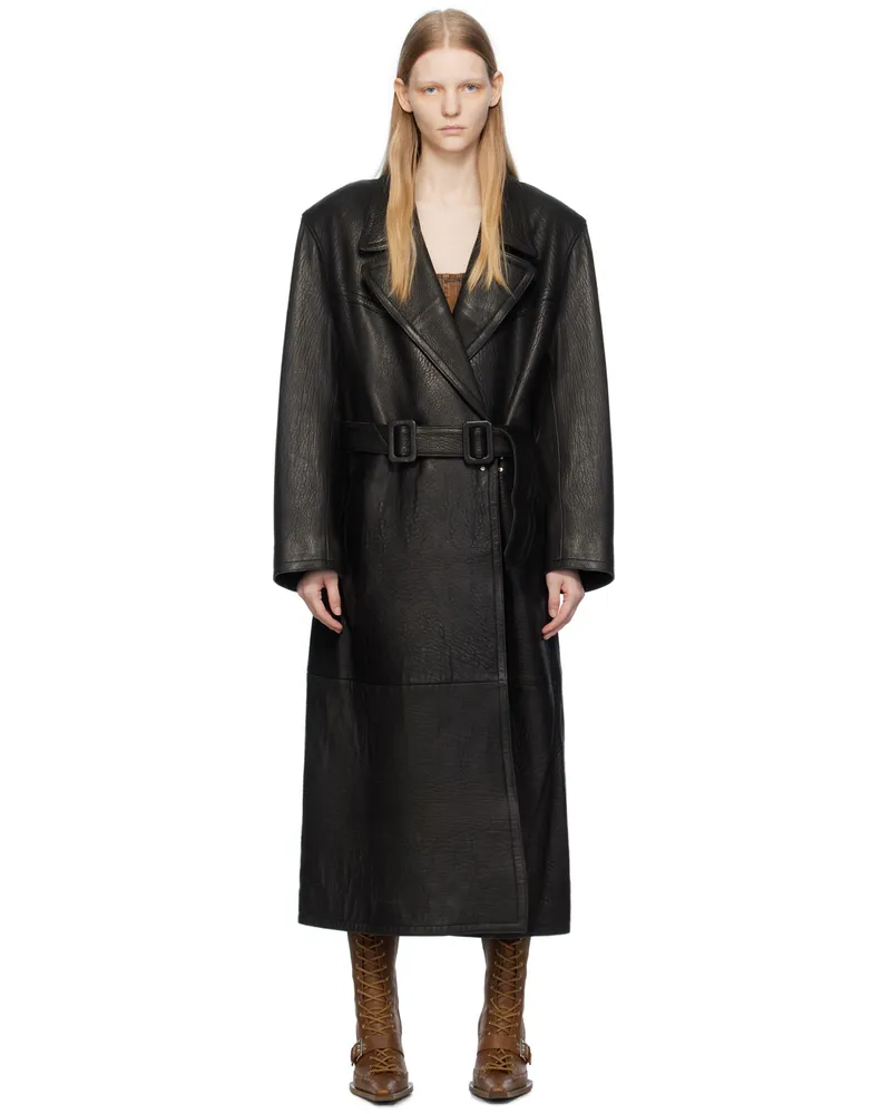 Charlotte Knowles SSENSE Exclusive Black Ballis Leather Coat Black